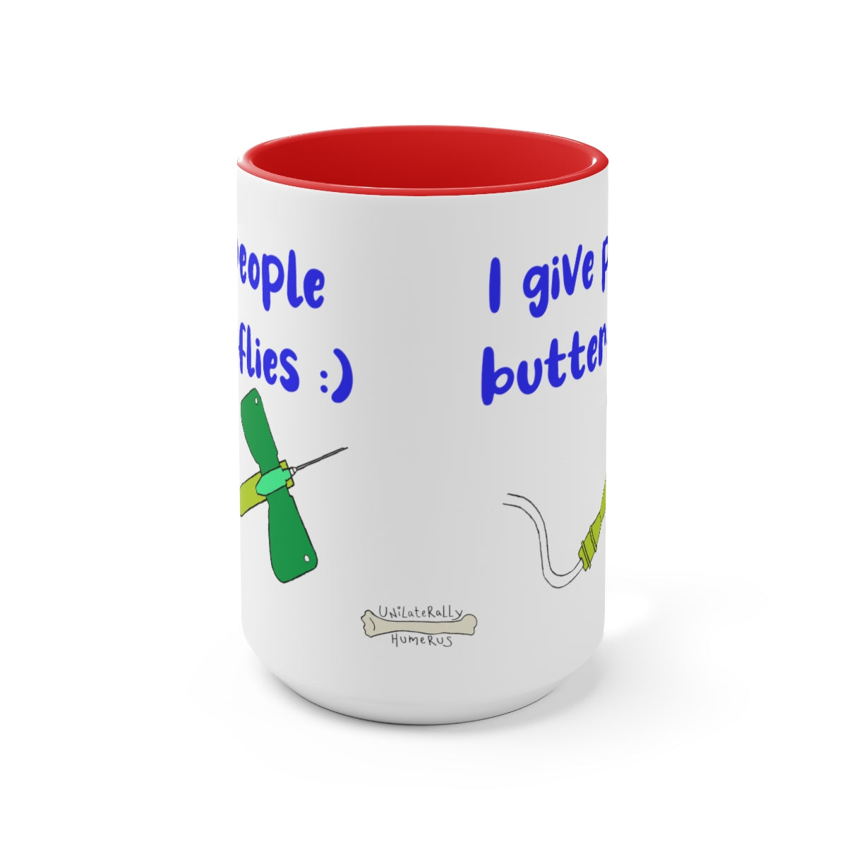 I Give People Butterflies Two-Tone Coffee Mugs, 15oz
