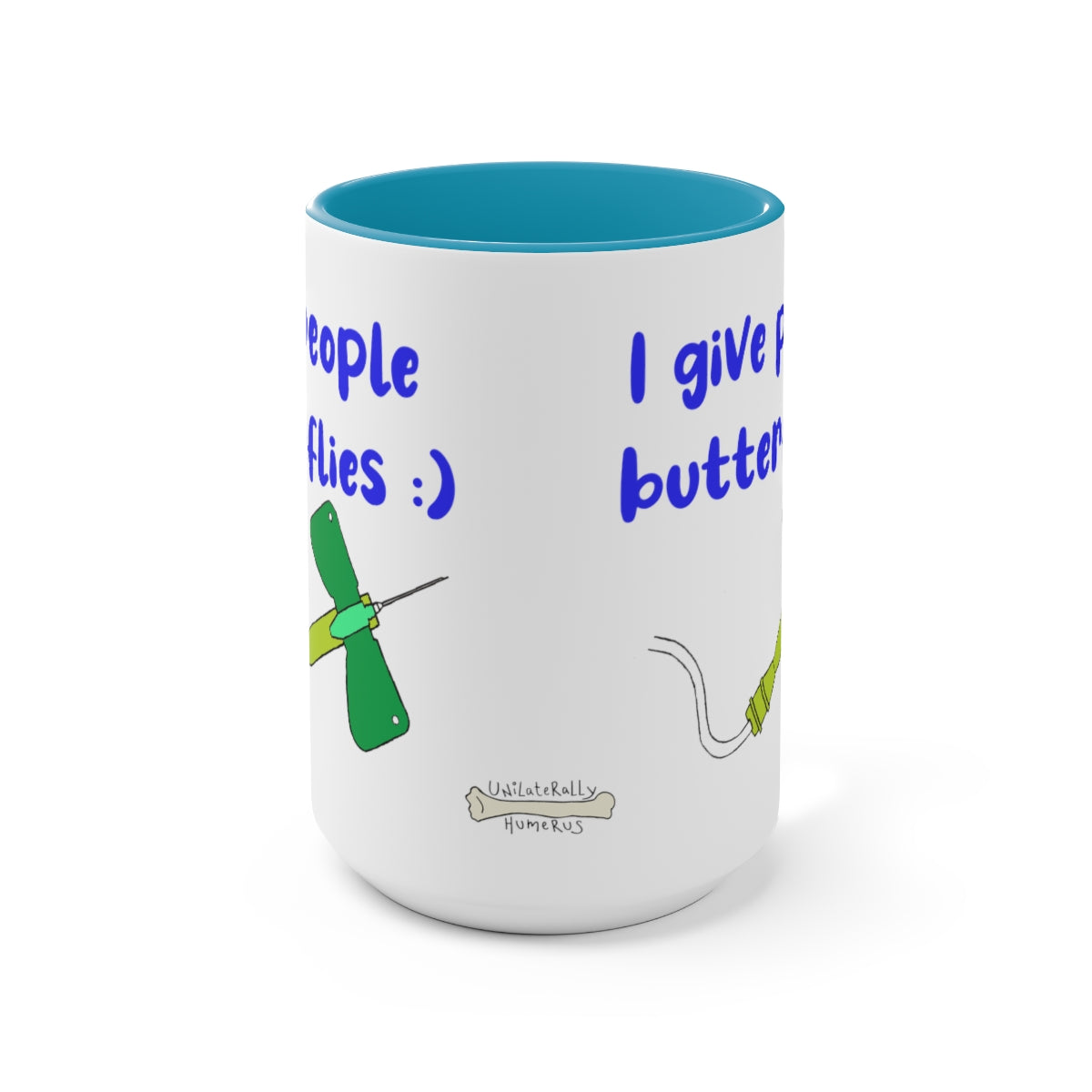 I Give People Butterflies Two-Tone Coffee Mugs, 15oz