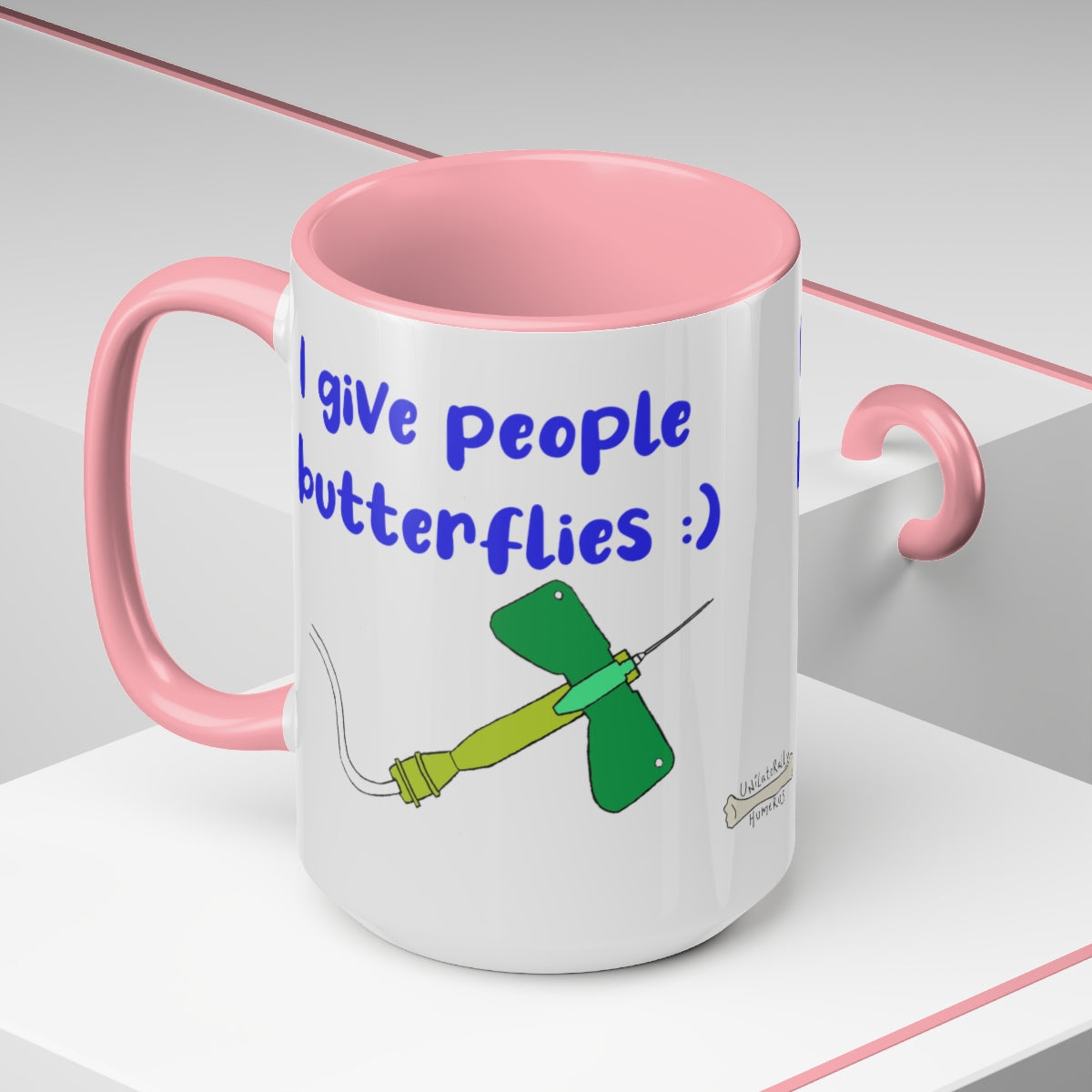 I Give People Butterflies Two-Tone Coffee Mugs, 15oz